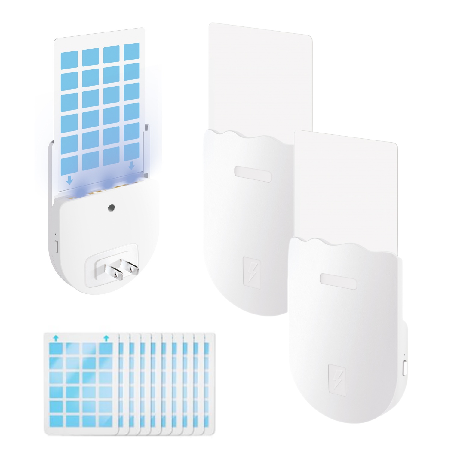 Fly Trap Indoor, Fruit Fly Trap for Indoors, Plug-in Flying Insect Traps Catcher with UVA Attract Night Light Mode, for House Flies Bugs Mosquito Pest, White (2 Device+10 Glue Cards)